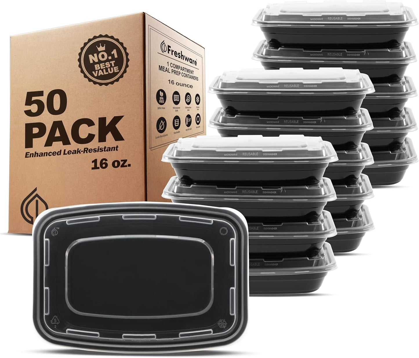 Bento | 1-Comp | 16 oz | 50 Pack | Black