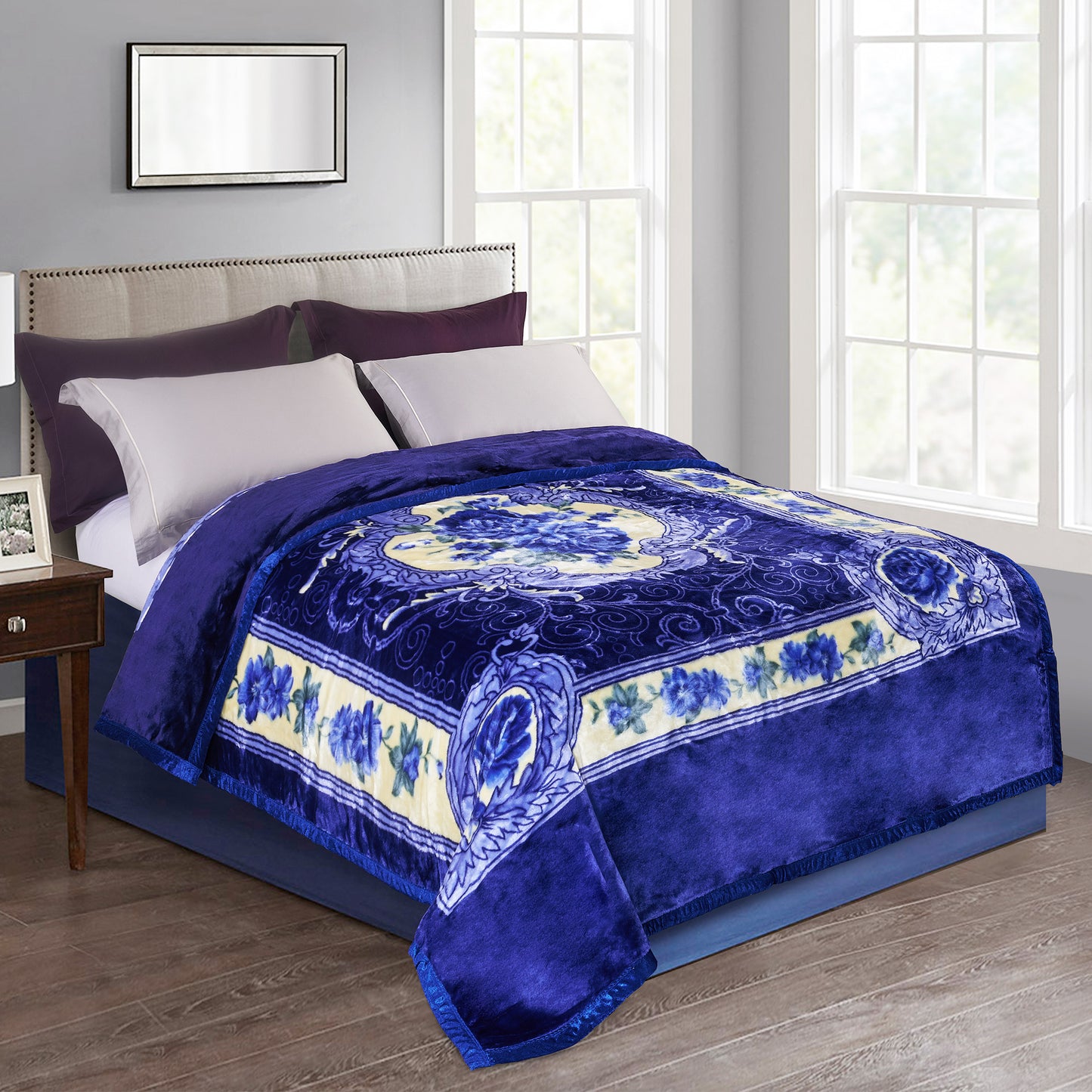 Pure Bedding Fleece King Size Blankets for Bed - Korean Mink Blanket - Soft Plush Cozy Fuzzy Luxury Microfiber, 5 LB, 2 Ply Reversible, 79x95 inches, Red Peony Rose