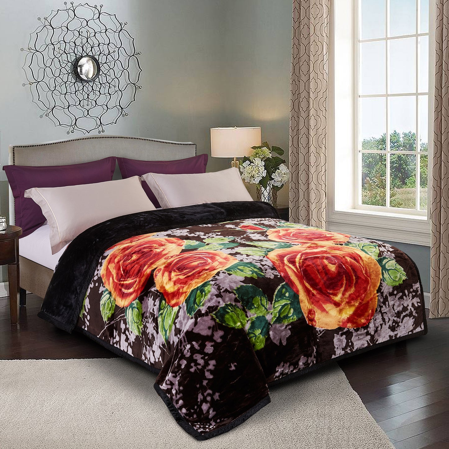 Pure Bedding Fleece King Size Blankets for Bed - Korean Mink Blanket - Soft Plush Cozy Fuzzy Luxury Microfiber, 5 LB, 2 Ply Reversible, 79x95 inches, Red Peony Rose