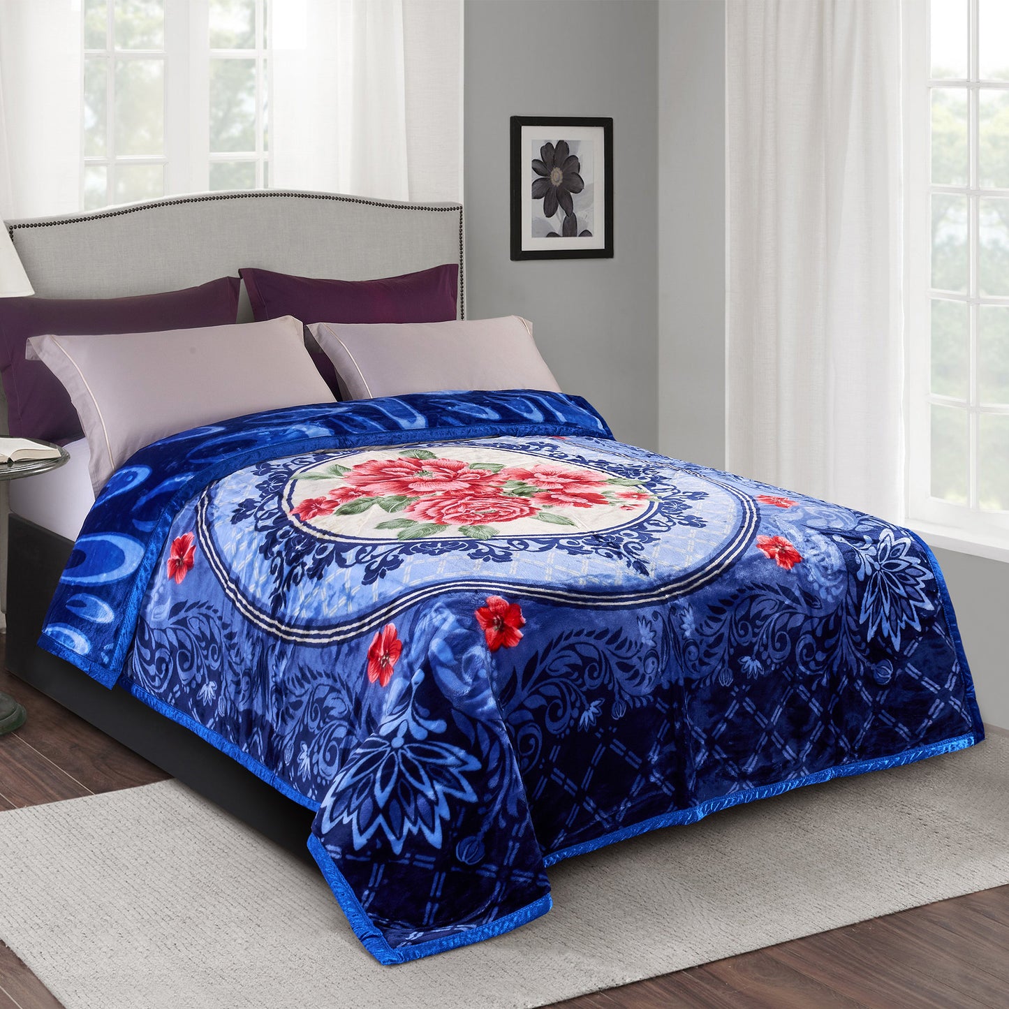 Pure Bedding Fleece King Size Blankets for Bed - Korean Mink Blanket - Soft Plush Cozy Fuzzy Luxury Microfiber, 5 LB, 2 Ply Reversible, 79x95 inches, Red Peony Rose