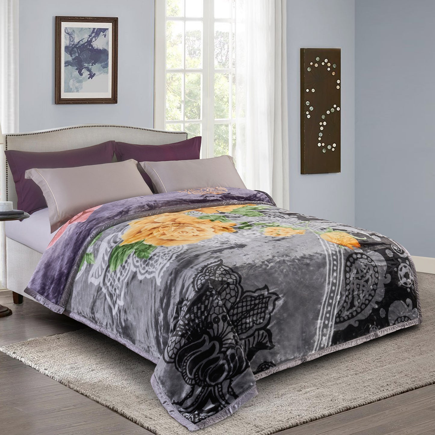 Pure Bedding Fleece King Size Blankets for Bed - Korean Mink Blanket - Soft Plush Cozy Fuzzy Luxury Microfiber, 5 LB, 2 Ply Reversible, 79x95 inches, Red Peony Rose