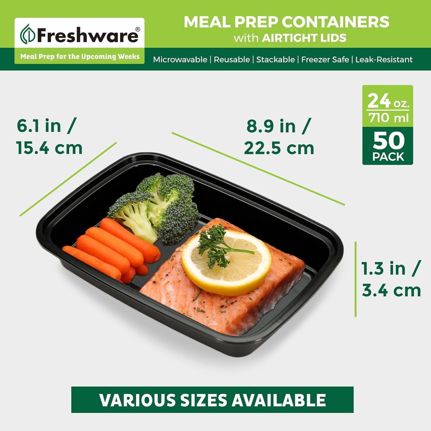 FR-124X50BK-B Bento | 1-Comp | 24 oz | 50 Pack | Black