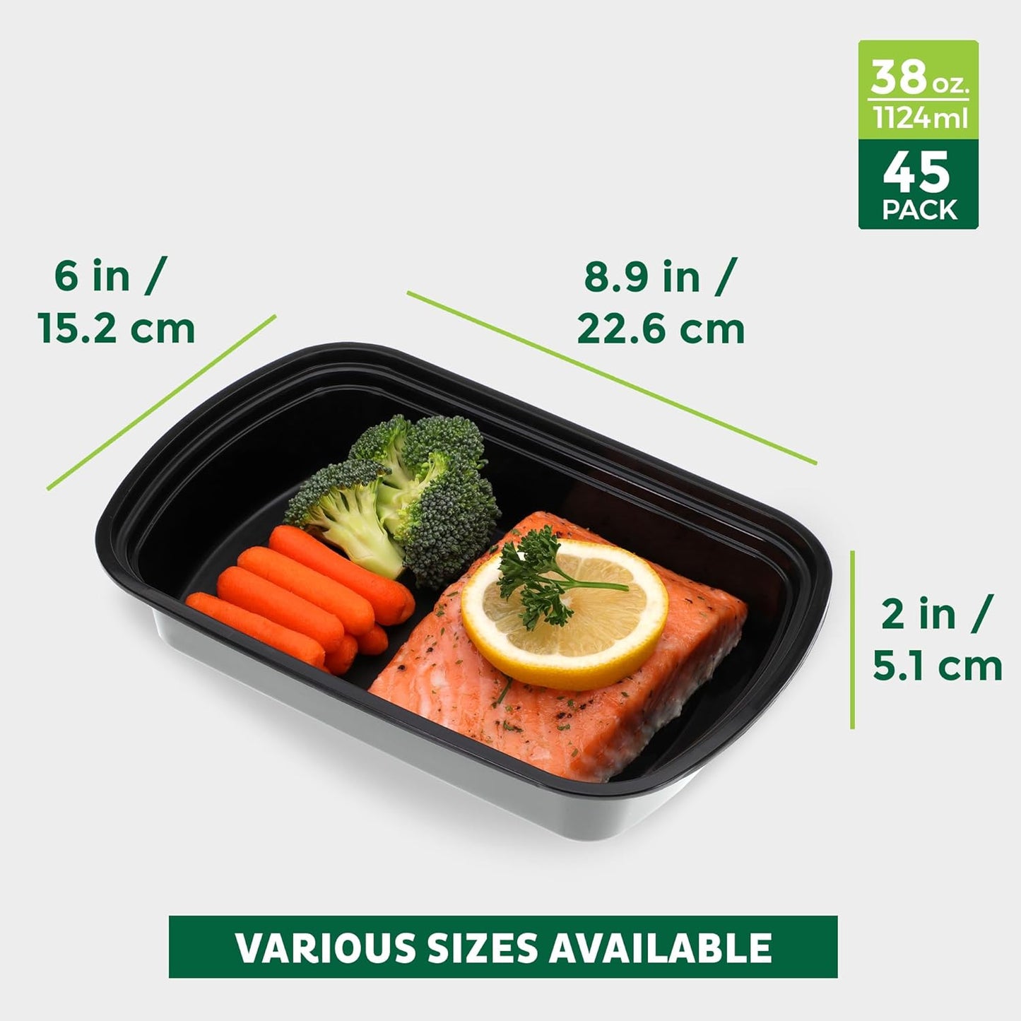 FR-138X45BK   |   Bento Box | 1 Compartment | 38oz | 45Pack