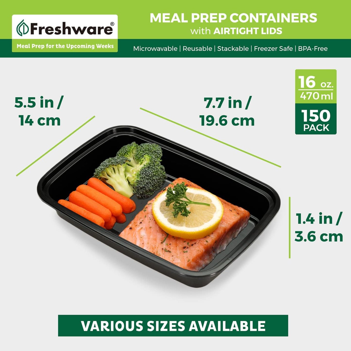 FR-116X150BK-C   |   FR-Bento | 1-Comp | 16 oz | 150 Pack | Black