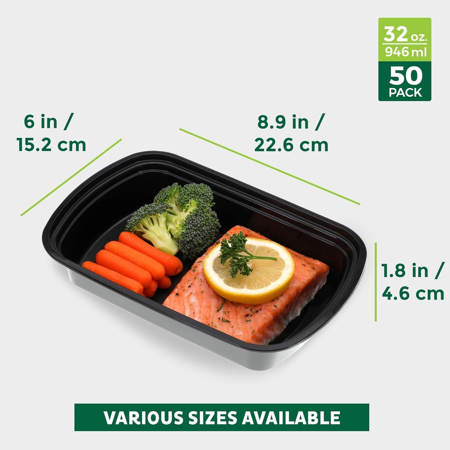 Bento | 1-Comp | 32 oz | 50 Pack | Black