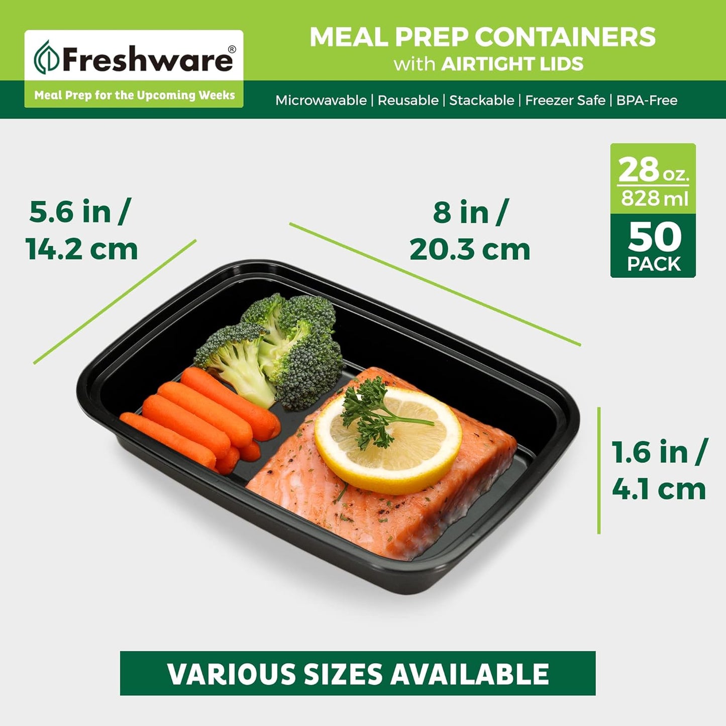 FR-128X50BK-C | Bento | 1-Comp | 28 oz | 50 Pack | Black