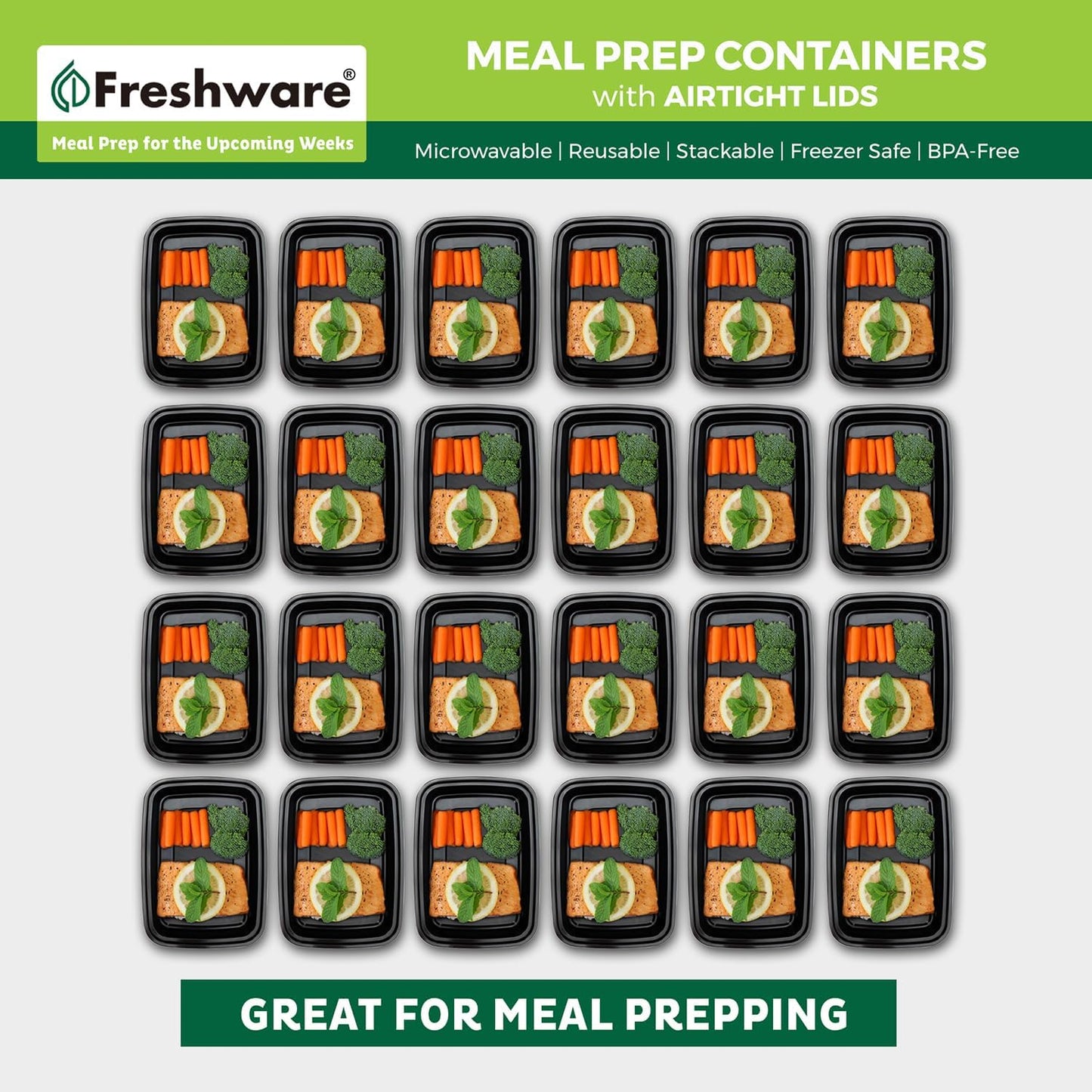 FR-124X50BK-B Bento | 1-Comp | 24 oz | 50 Pack | Black