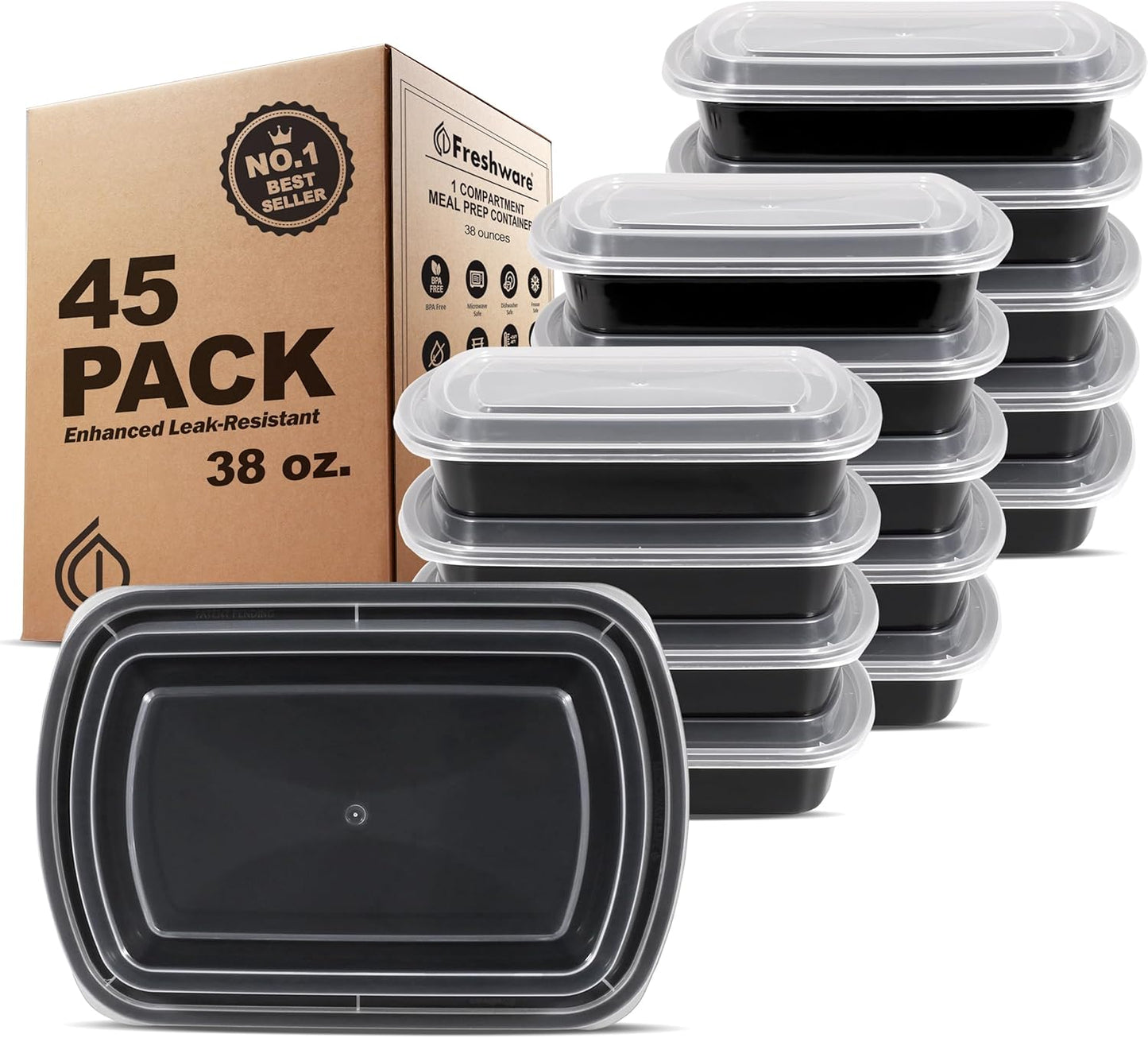 FR-138X45BK   |   Bento Box | 1 Compartment | 38oz | 45Pack