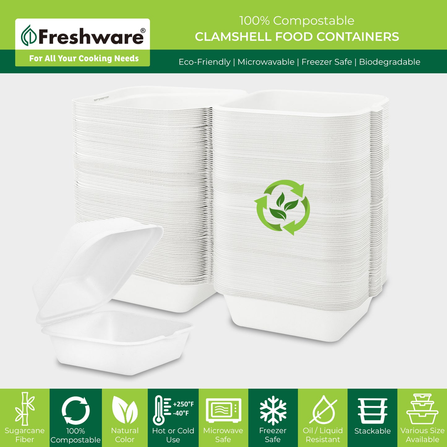 Clamshell Food Containers | 1-Comp | 6x6 | 100pk